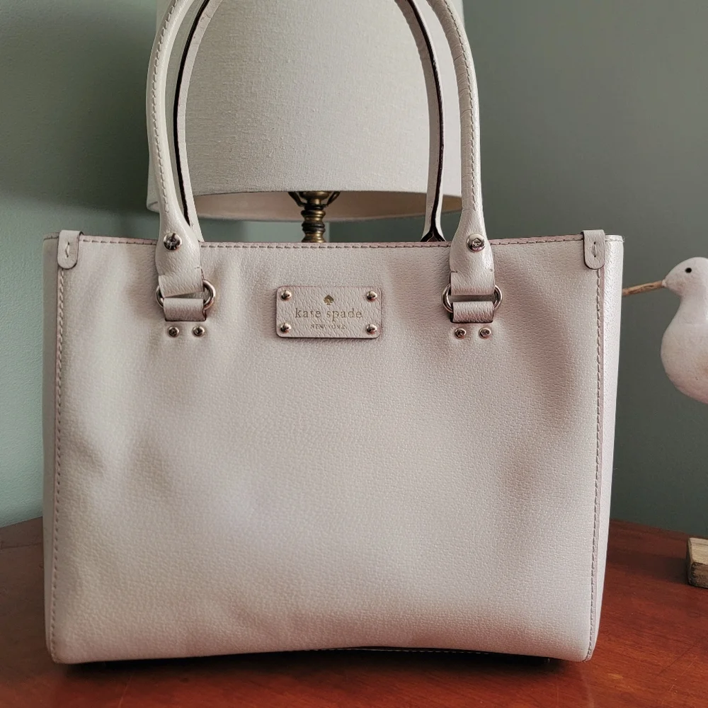 Kate Spade WKRU1428 Cream Pebbled Leather Satchel Tote Bag Quiet Luxury